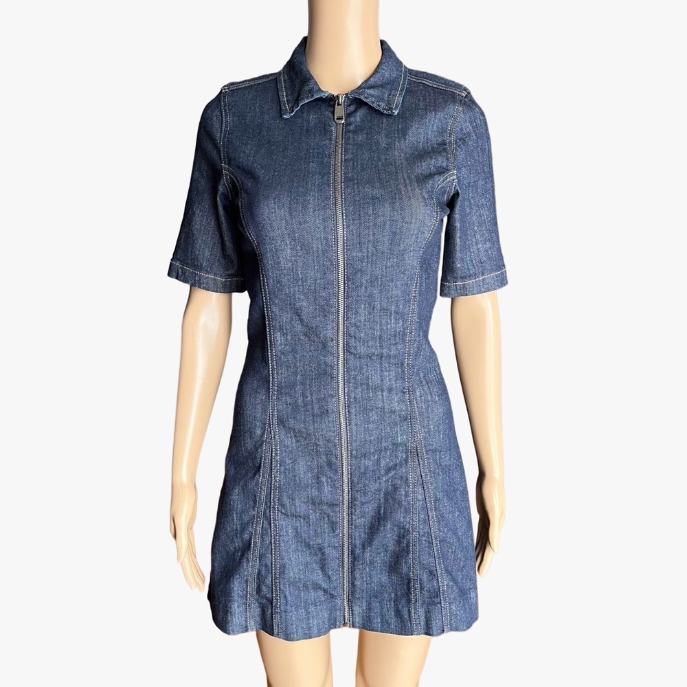 ZARA Denim Zip Front Mini Dress XS | Stretch NWOT